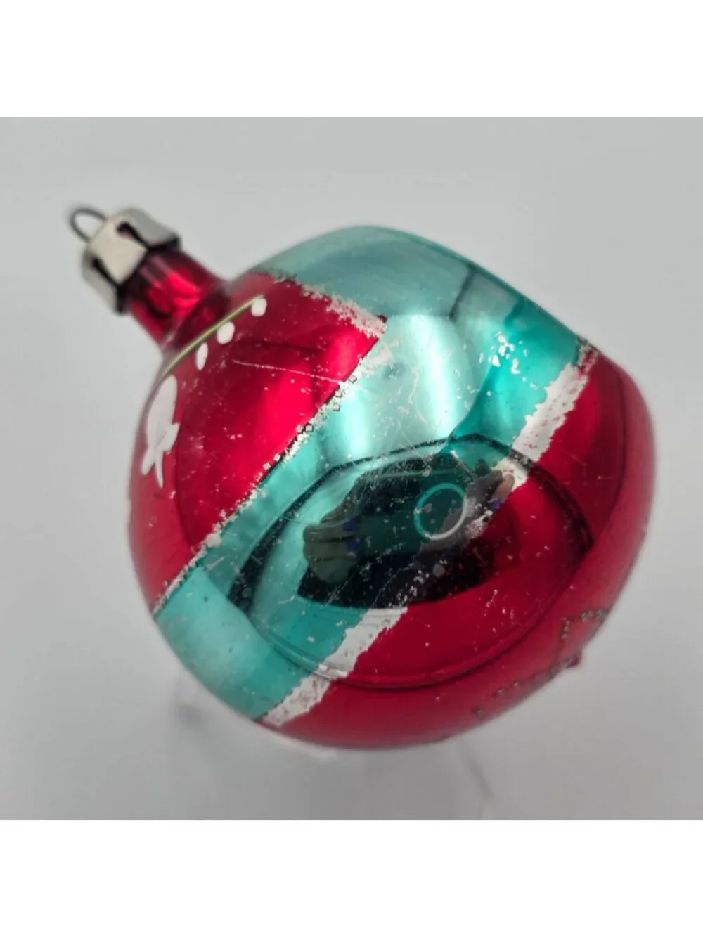 Reflector Indent Glass Ornament Ball Blue Red Christmas 2.5